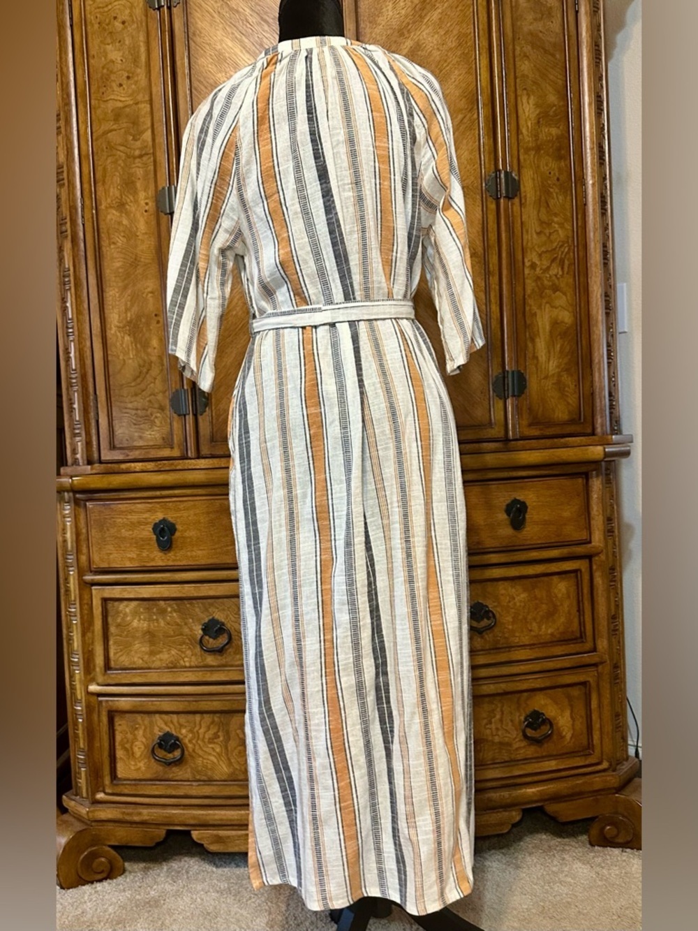 Maisie Resort Midi Dress Medium Stripe Cotton Pockets Belted Side Slit - Picture 5 of 11
